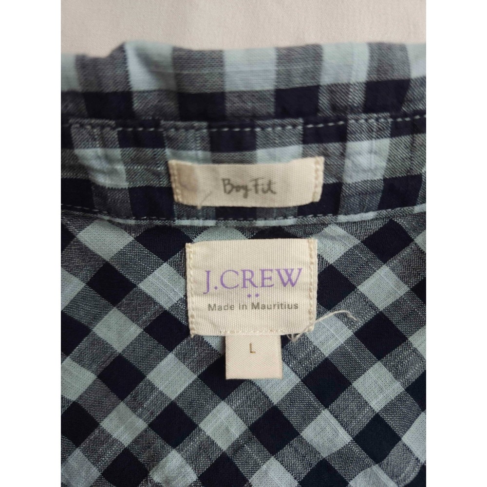 J. Crew Shirt Womens Large Blue Gingham Plaid Boy Fit Button Up Long Sleeve - Picture 4 of 6